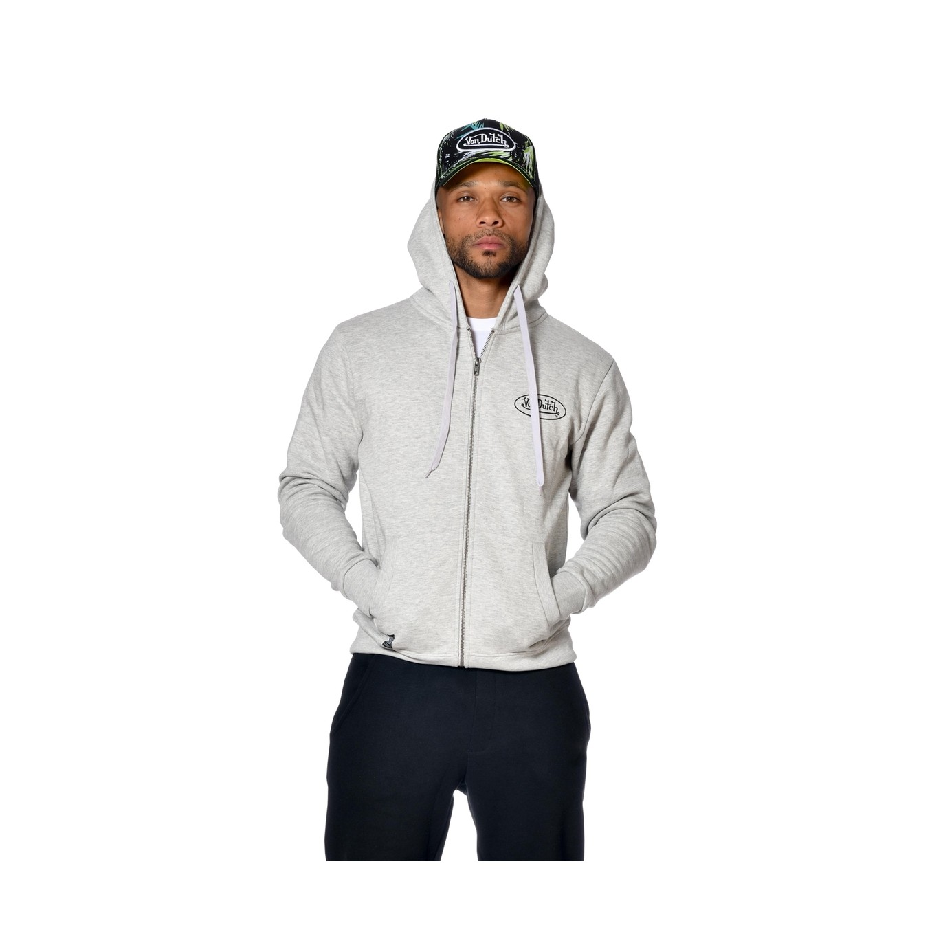 Sweat homme zippé à capuche imprimé devant Sliman Vondutch - 1