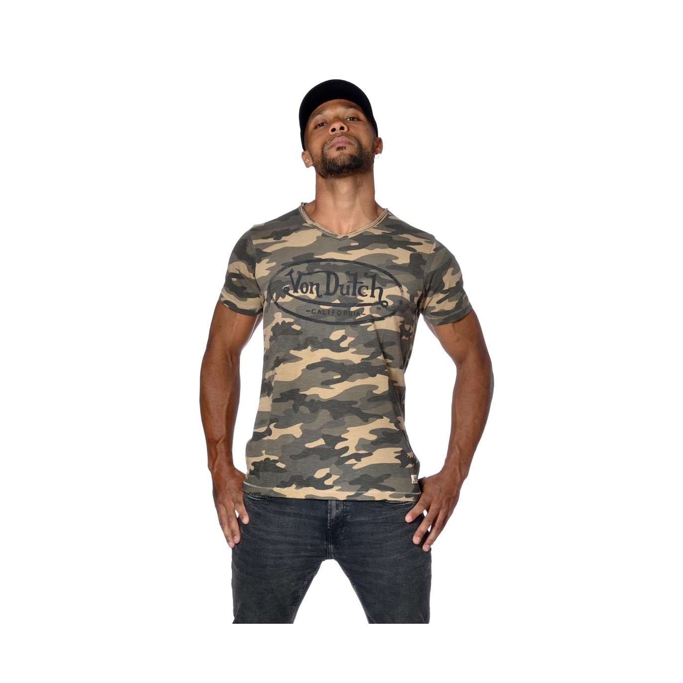 T-shirt homme col V slim fit Camouflage Ron Vondutch - 1