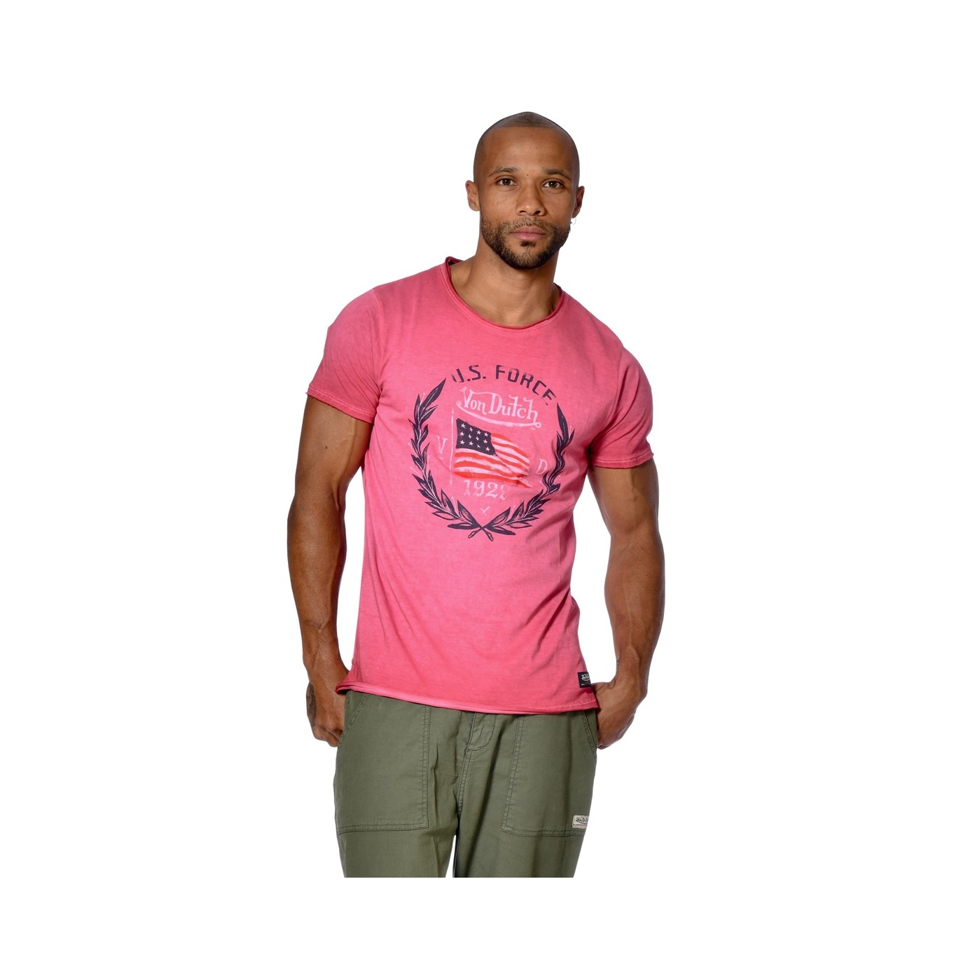 T shirt homme col rond coupe droite effet us print devant Force