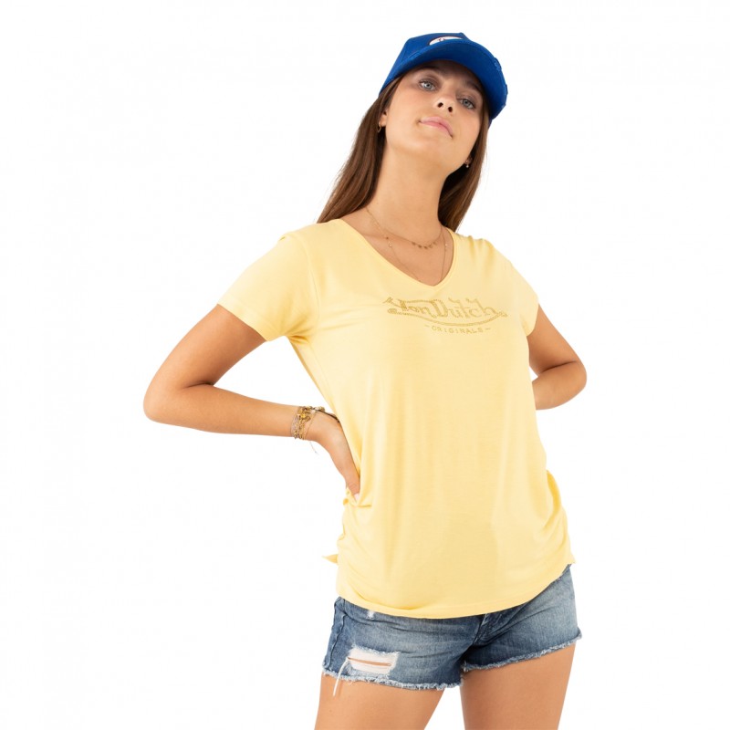 Tshirt en col V Logo Strass femme Roon Vondutch - 4