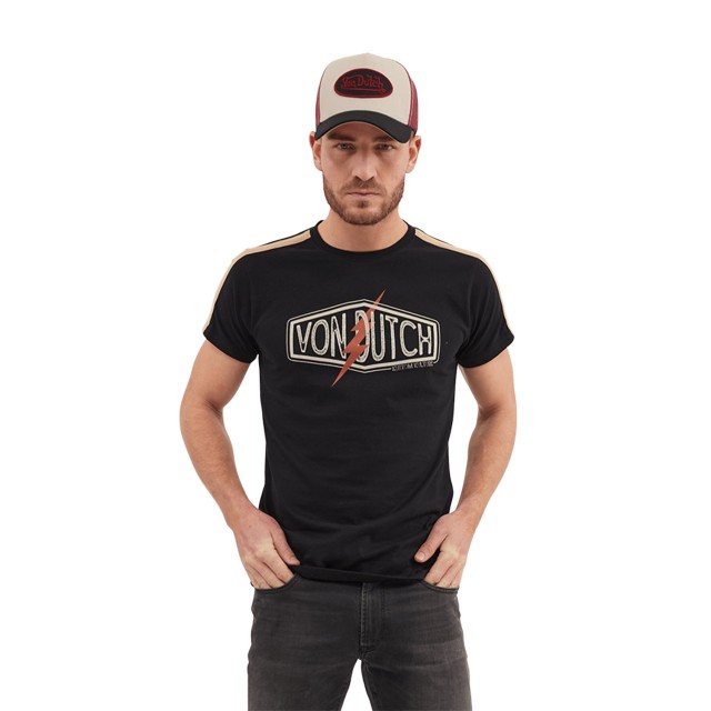 T-shirt noir Von Dutch homme col rond en coton imprimé Flash Vondutch - 1