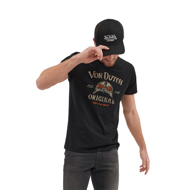 T-shirt noir Von Dutch homme col rond en coton imprimé Glas Vondutch - 1