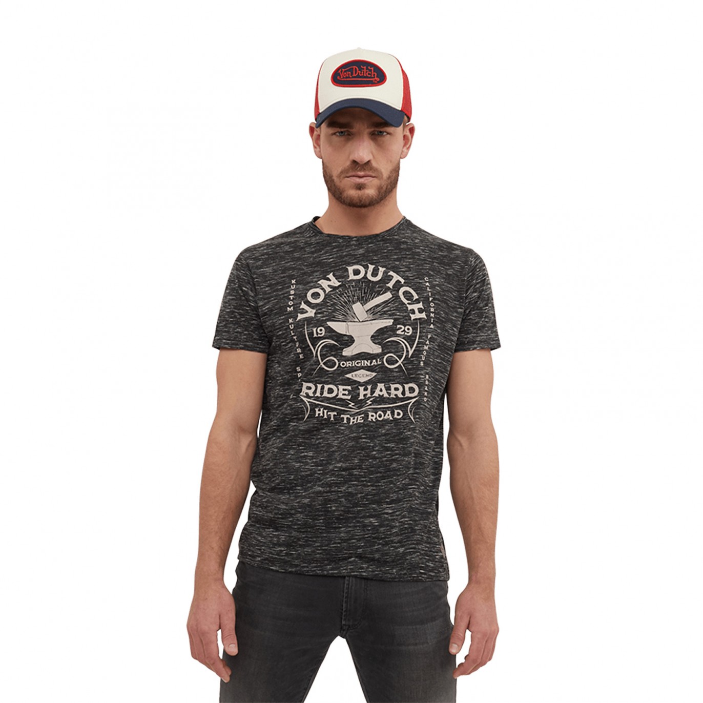 Tee Shirt Noir coupe Régular Col rond effet Flammé HIT | Homme - Vondutch Vondutch - 1