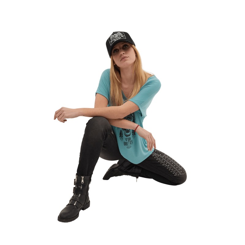 T-shirt femme col en V fluide en coton Feath Vondutch - 3