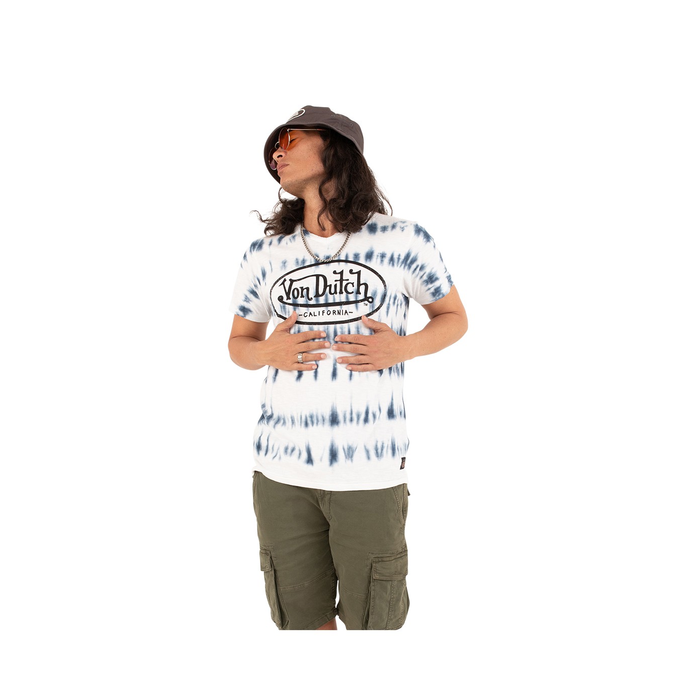 T-shirt à col V effet tie and die rayés homme Ron en coton Vondutch - 1