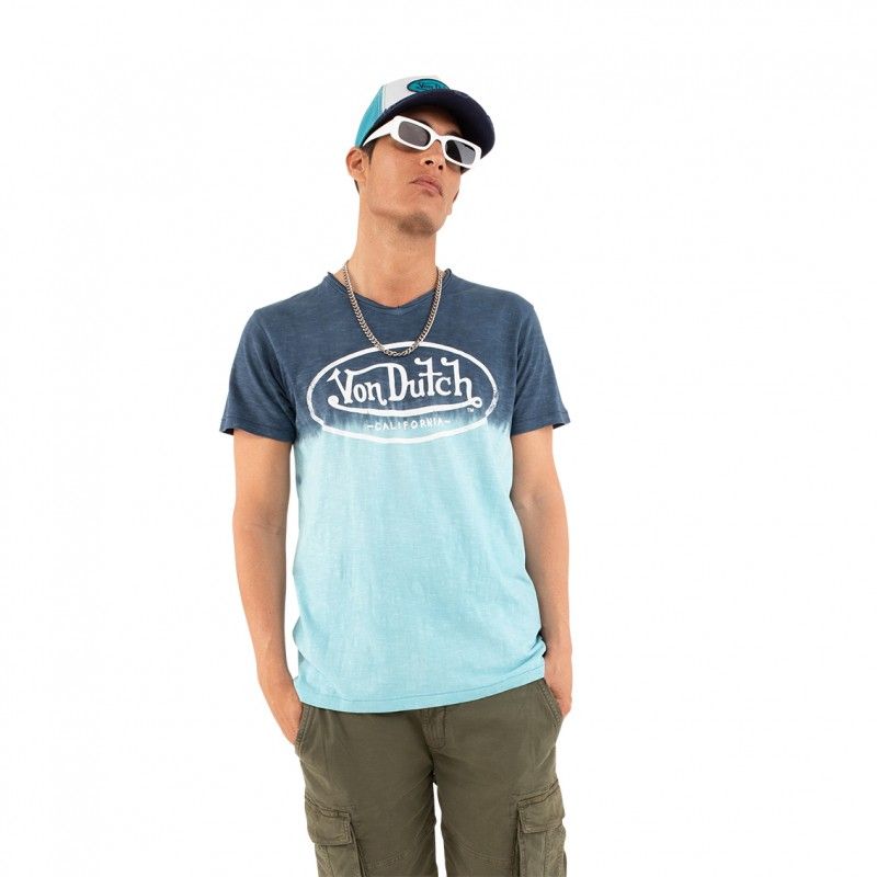T-shirt à col effet tie and die dégradé V homme Ron en coton Vondutch - 1