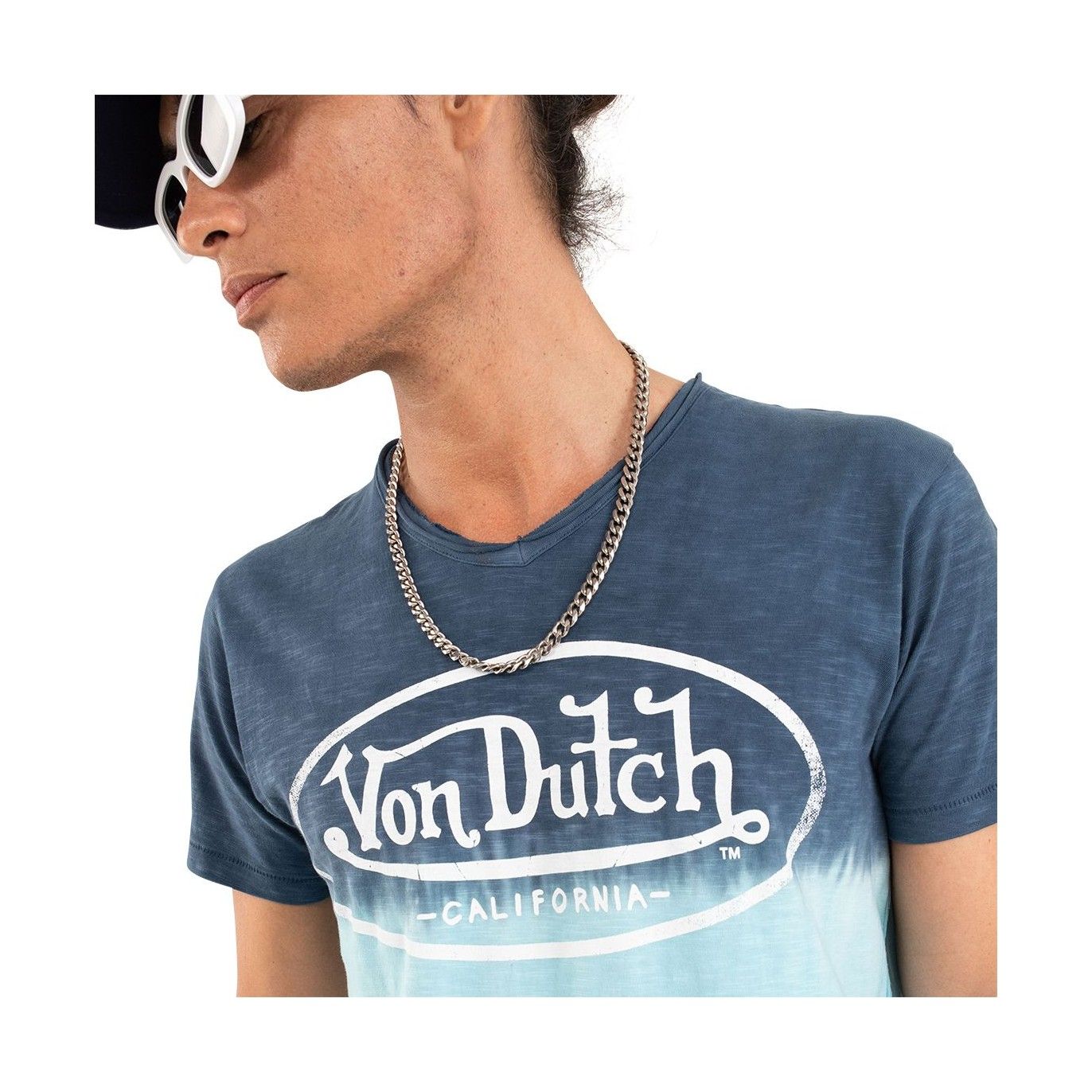 Tee Shirt Bleu coupe Régular Col V effet Dégradé, Tie and Dye RON | Homme - Vondutch Vondutch - 2