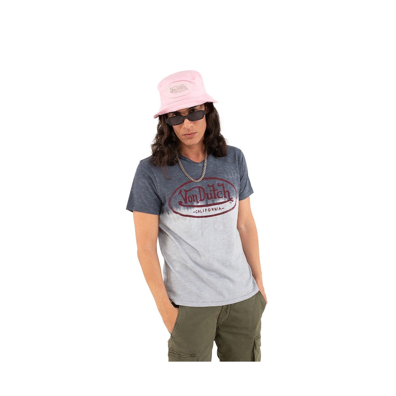 T-shirt à col effet tie and die dégradé V homme Ron en coton Vondutch - 1