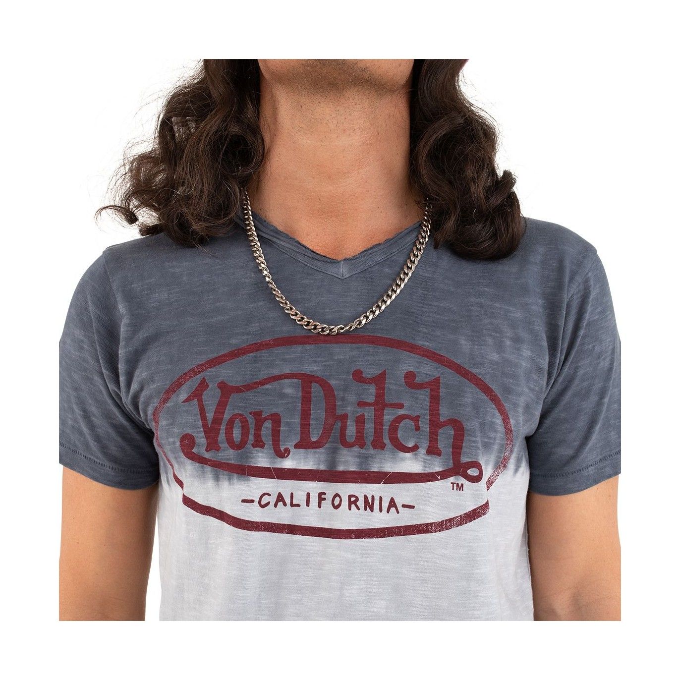 T-shirt à col effet tie and die dégradé V homme Ron en coton Vondutch - 2