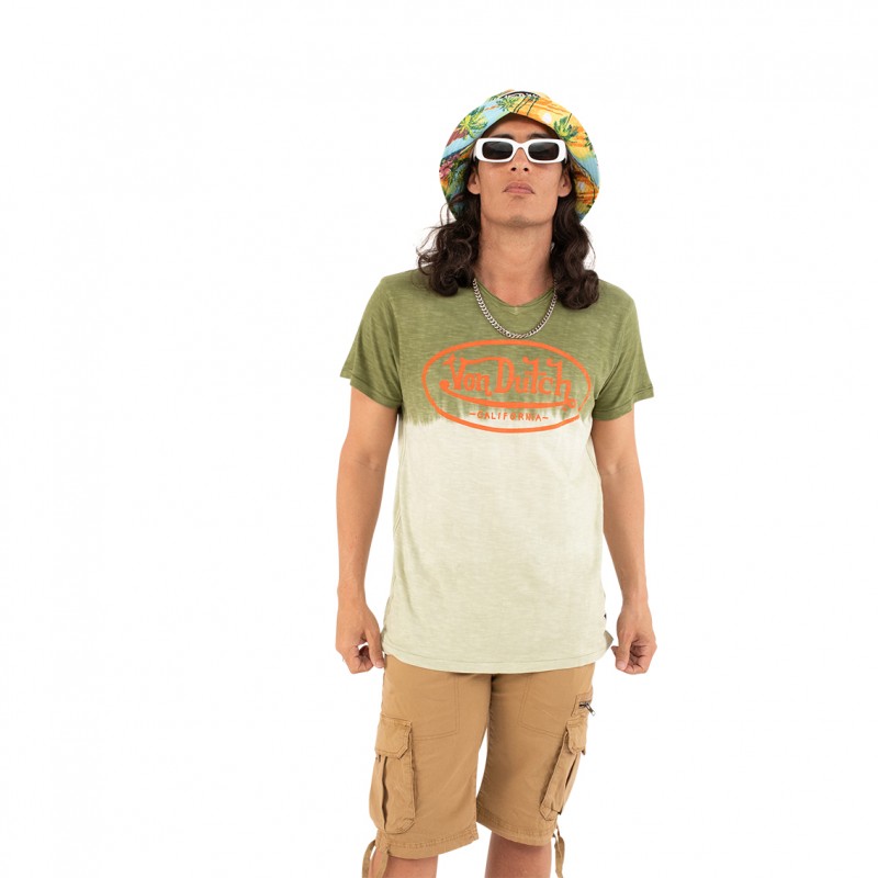 T-shirt à col effet tie and die dégradé V homme Ron en coton Vondutch - 1