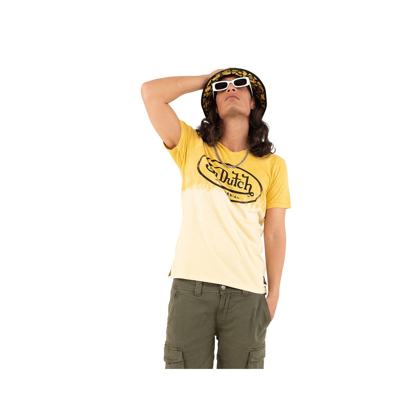 T-shirt à col effet tie and die dégradé V homme Ron en coton Vondutch - 1
