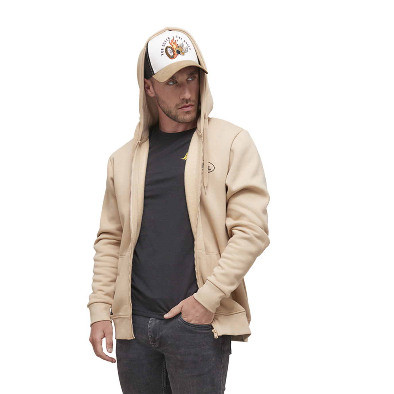 Sweat à Capuche Zippé Beige SLIMAN | Homme - Vondutch Vondutch - 1