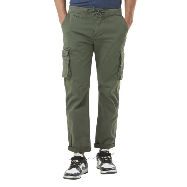 Pantalon cargo homme vert kaki poches laterales avec écusson brodé en coton Icon Vondutch - 1