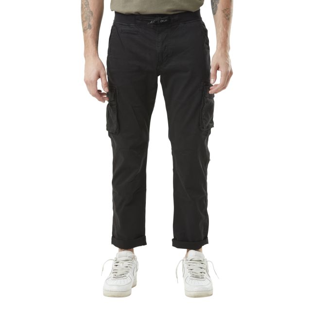 Pantalon cargo homme noir poches laterales avec écusson brodé en coton Icon Vondutch - 1