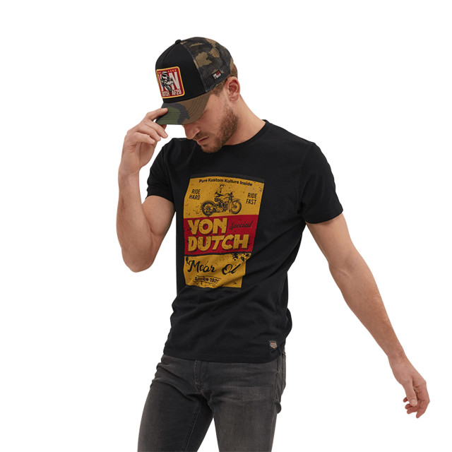 T-shirt noir Von Dutch homme col rond en coton imprimé Box Vondutch - 1