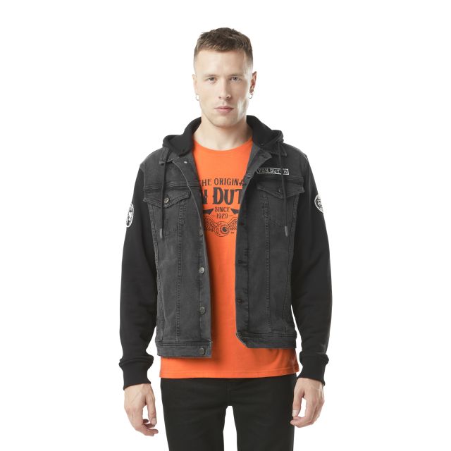 Von Dutch men's bi-material black denim Used jacket Vondutch - 1
