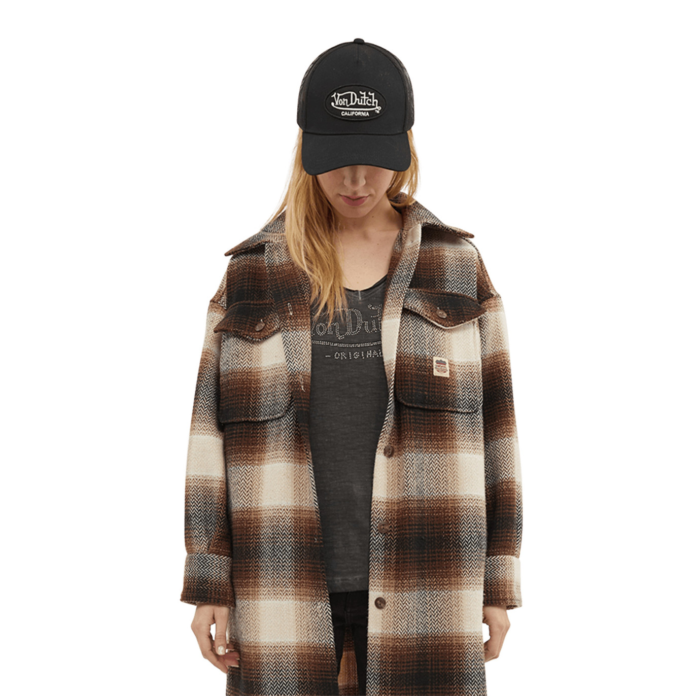 Surchemise femme marron beige oversize à carreaux Blush | Von Dutch Vondutch - 1