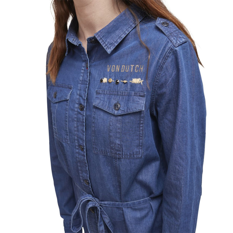 Robe femme bleu effet jean en coton Den | Von Dutch Vondutch - 4