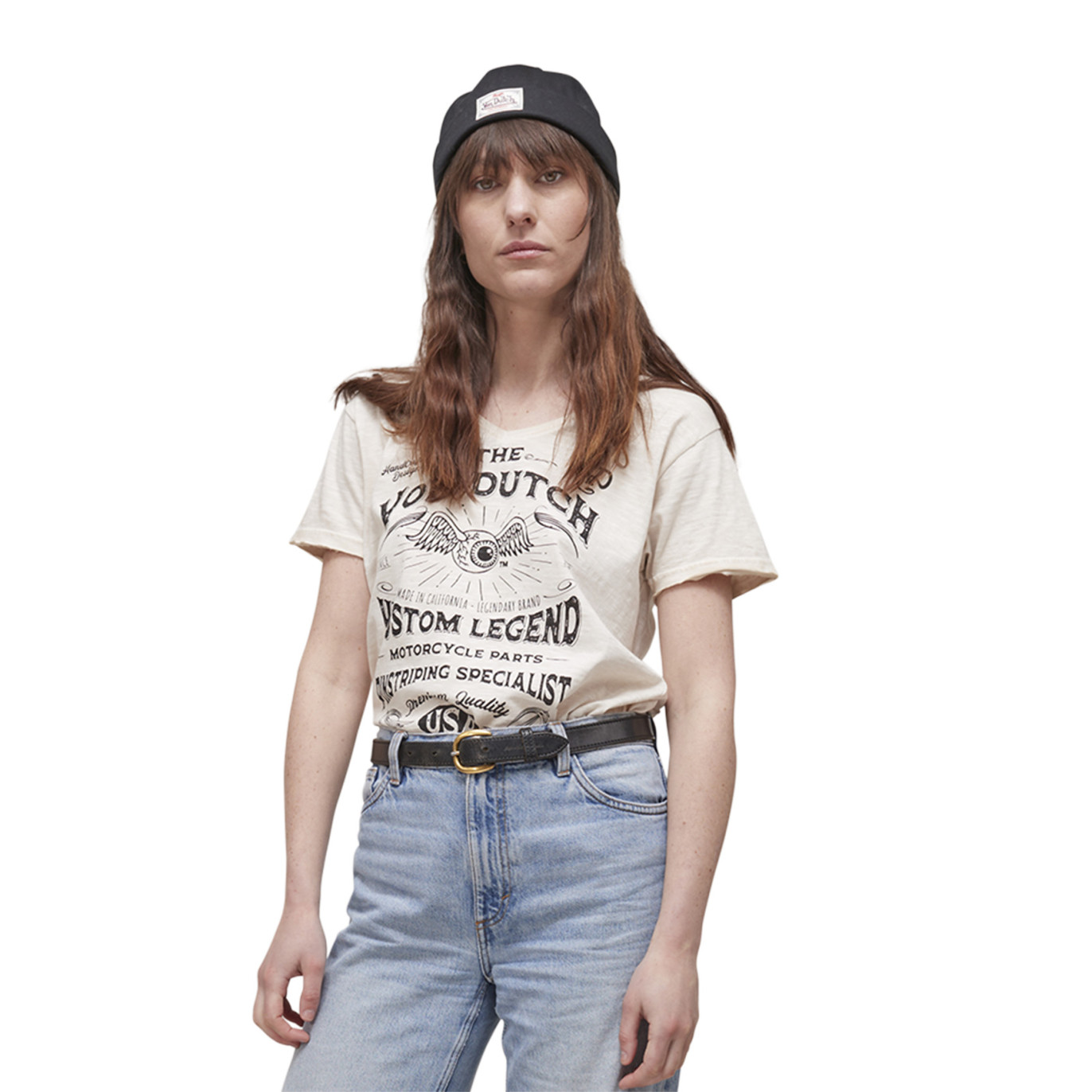 T-shirt femme col en V effet usé en coton Hand Vondutch - 1