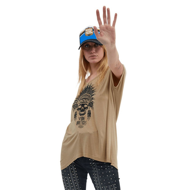 T-shirt femme col en V fluide en coton Feath Vondutch - 1
