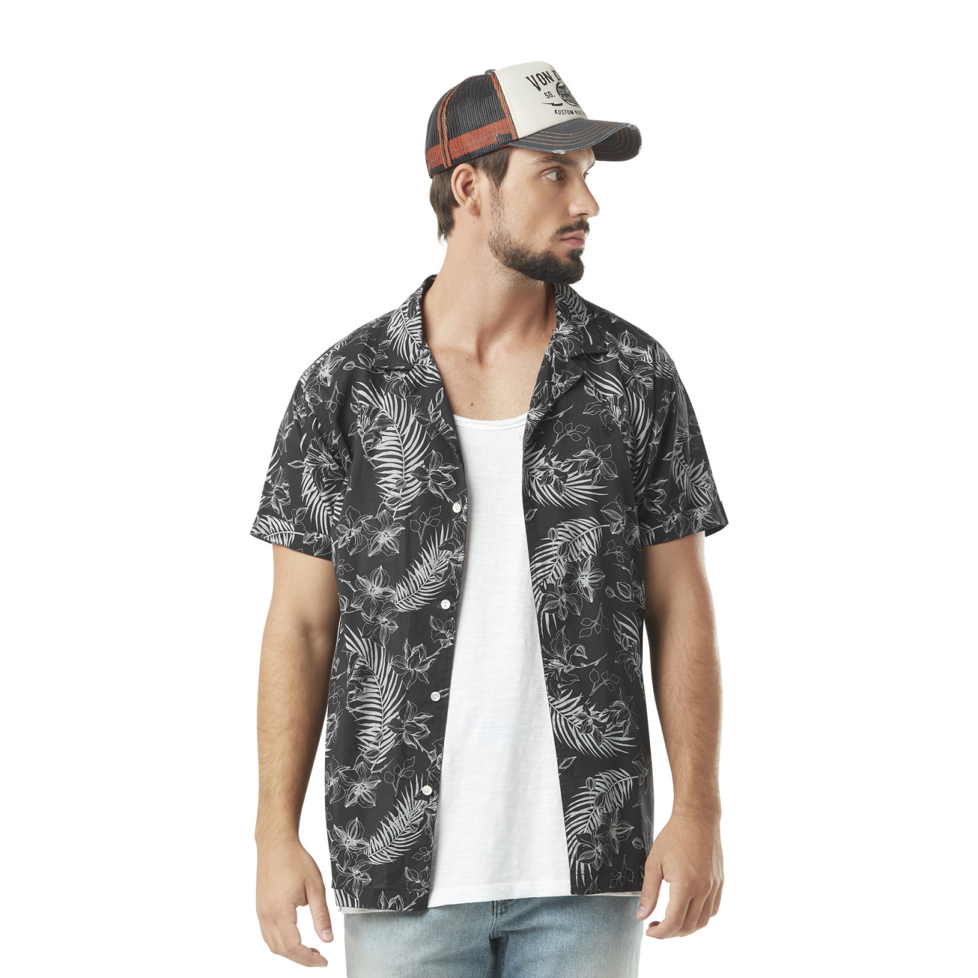 Chemise Hawaïenne Droite Manches courtes Noire Tropical | Homme - Vondutch Vondutch - 1