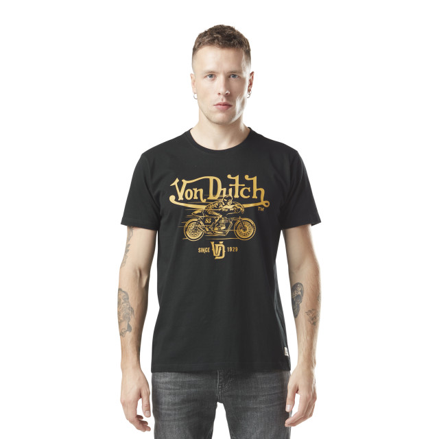 T-shirt homme col rond avec print devant avec acid wash en coton Bike Vondutch - 1