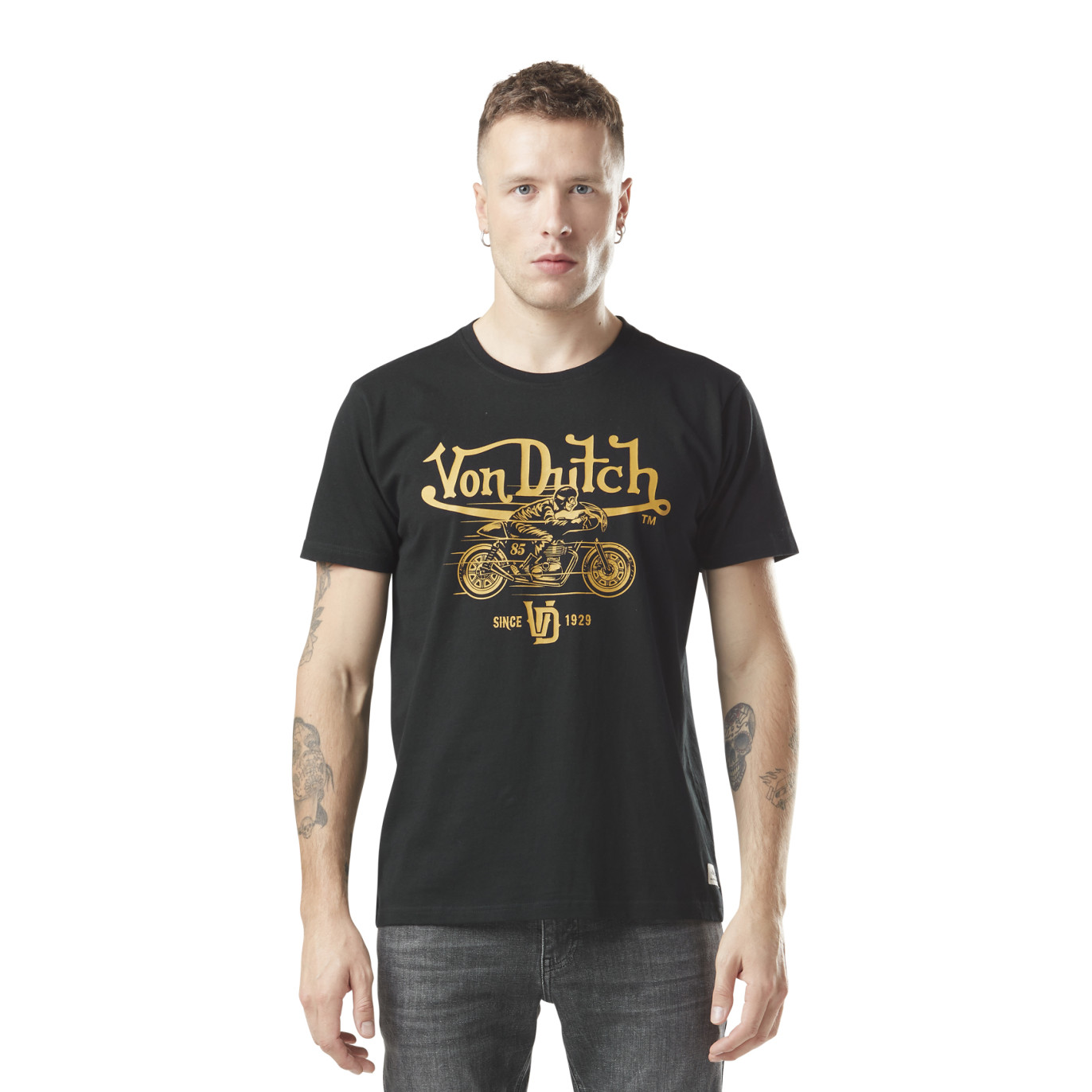 Tee Shirt Noir Regular Col rond Biker | Homme - Vondutch Vondutch - 1