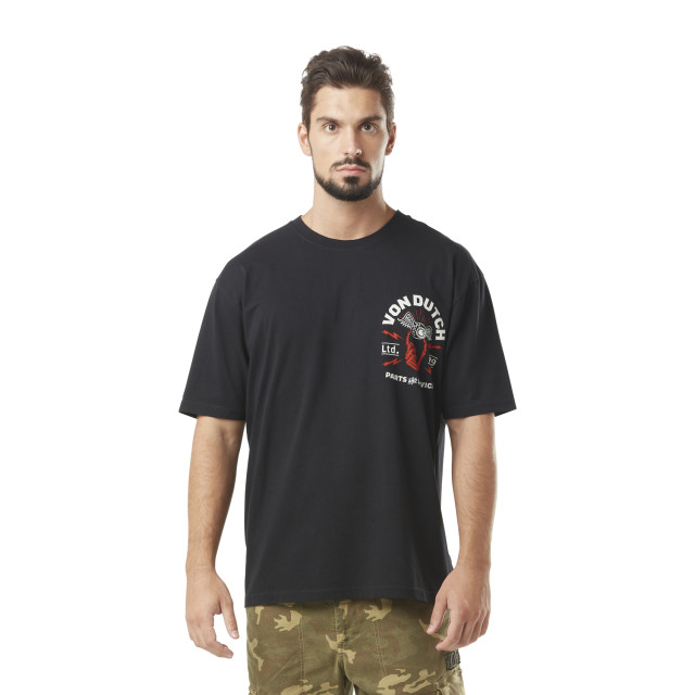 T-shirt homme col rond relax fit avec print en coton Service Black Vondutch - 1