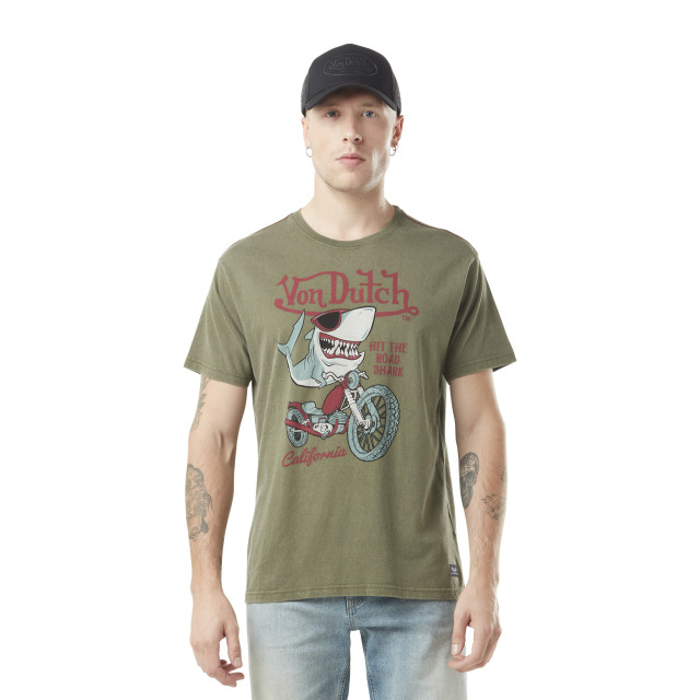 T-shirt homme col rond et print avec acid wash en coton Shark Vondutch - 1