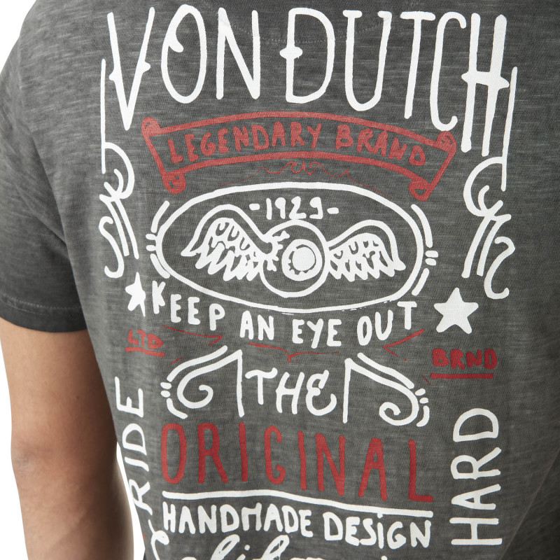 T-shirt homme col v avec print en coton Hans Black Vondutch - 2
