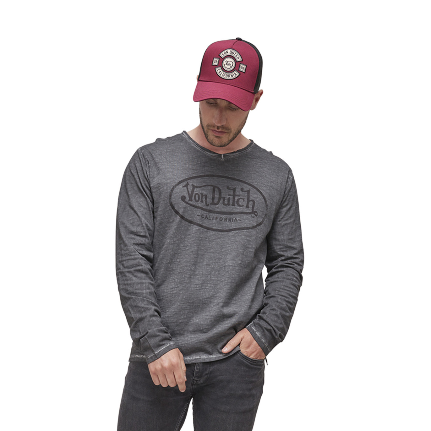 Tee Shirt Gris Regular Manches longues Col V Rony | Homme - Vondutch Vondutch - 1