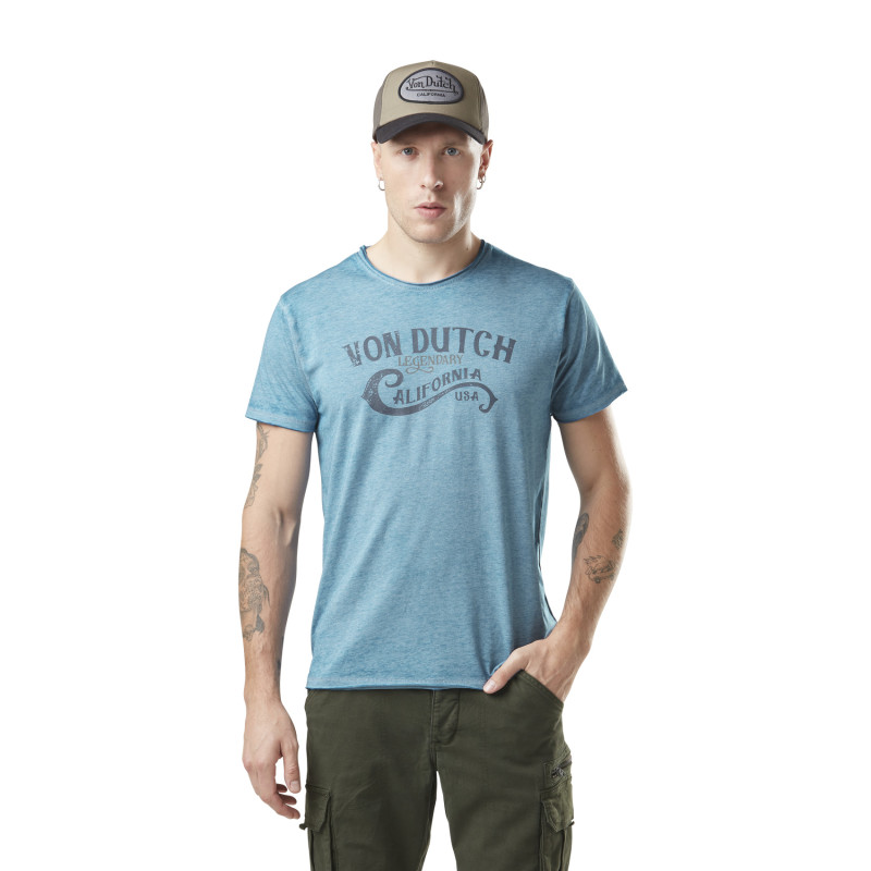 T-shirt homme chiné col rond avec print devant Calif Vondutch - 1