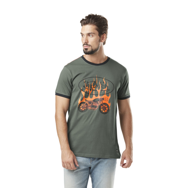 T-shirt homme col rond avec print en coton Fire Kaki Vondutch - 1