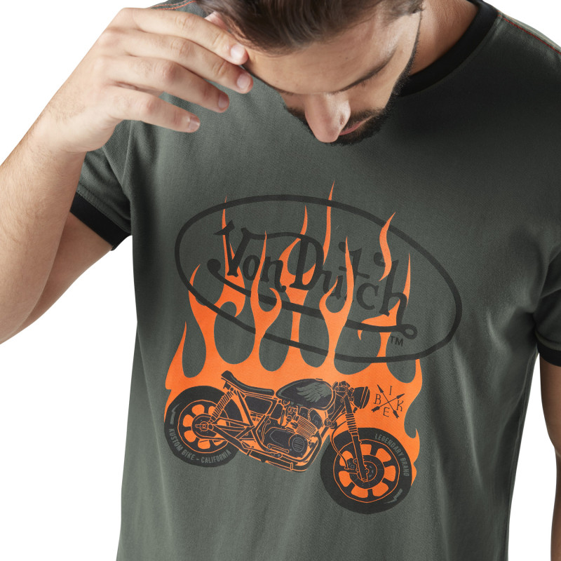 T-shirt homme col rond avec print en coton Fire Kaki Vondutch - 2