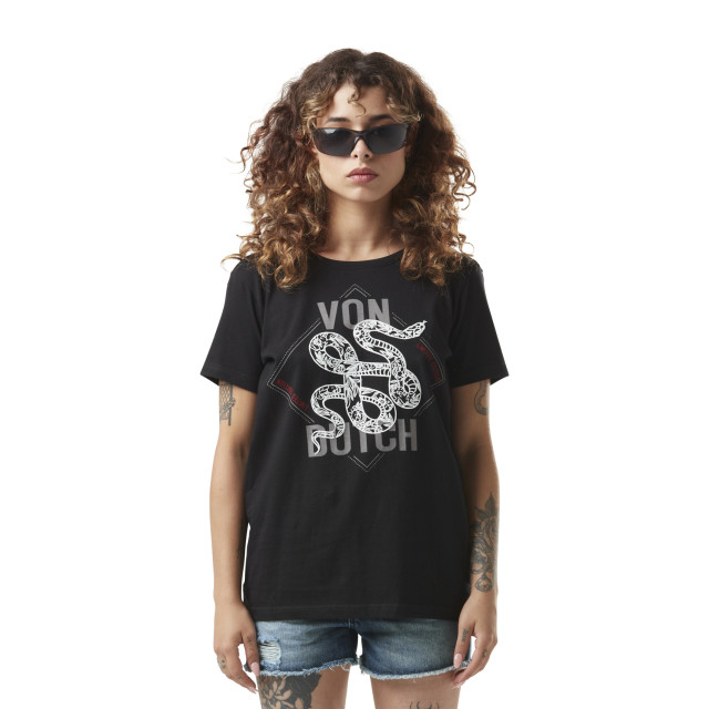 T-shirt femme en acid wash avec print en coton Snake Vondutch - 1