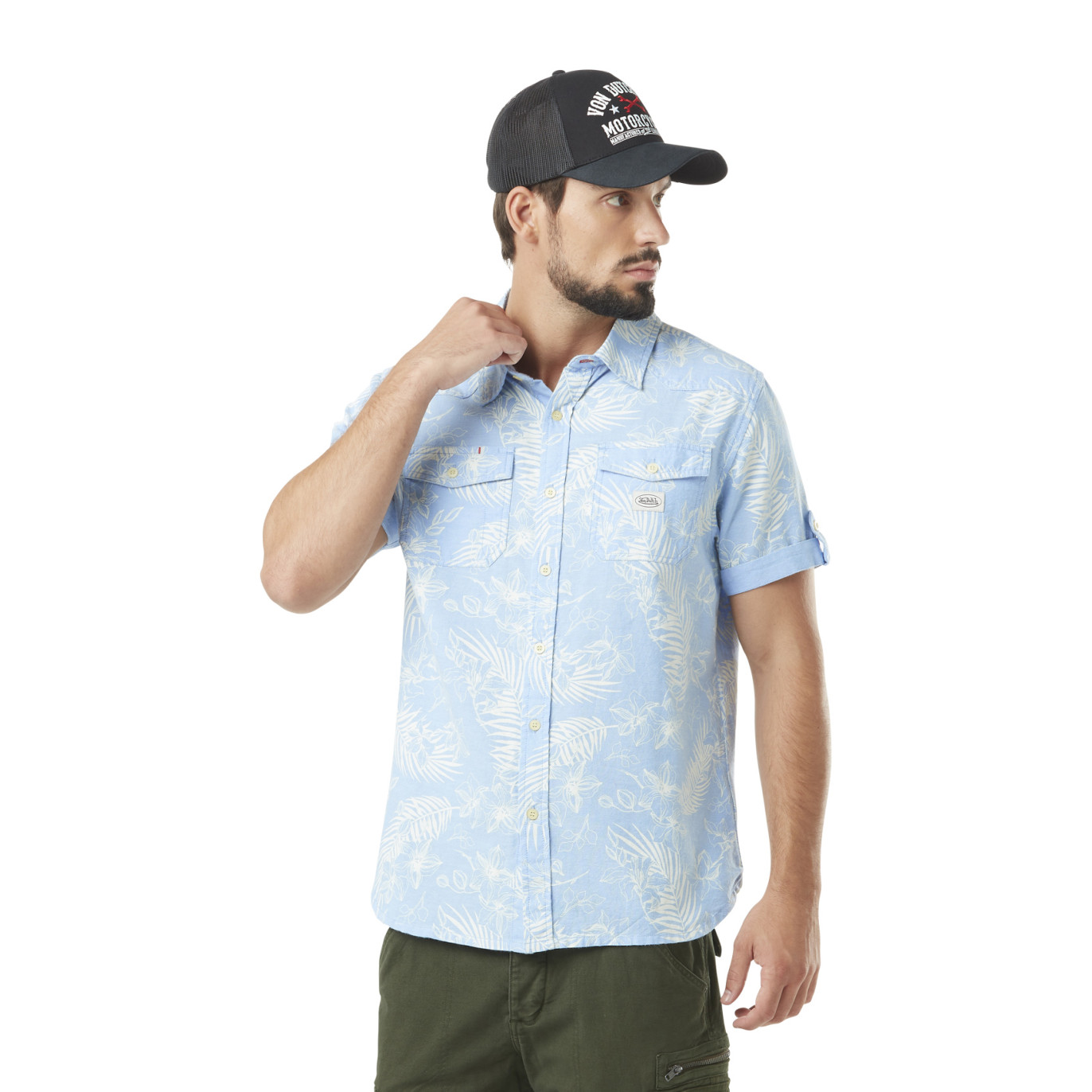 Chemise homme Chambray imprimé fleurs en coton Vondutch - 1