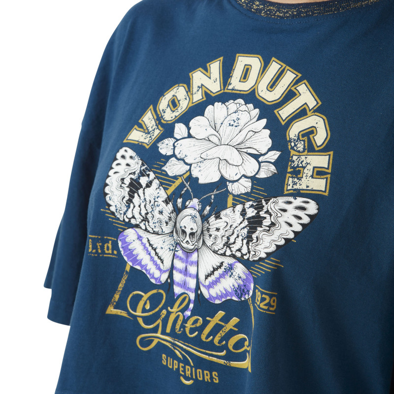 Crop top femme loose avec col constraté et print devant en coton Bu Vondutch - 2
