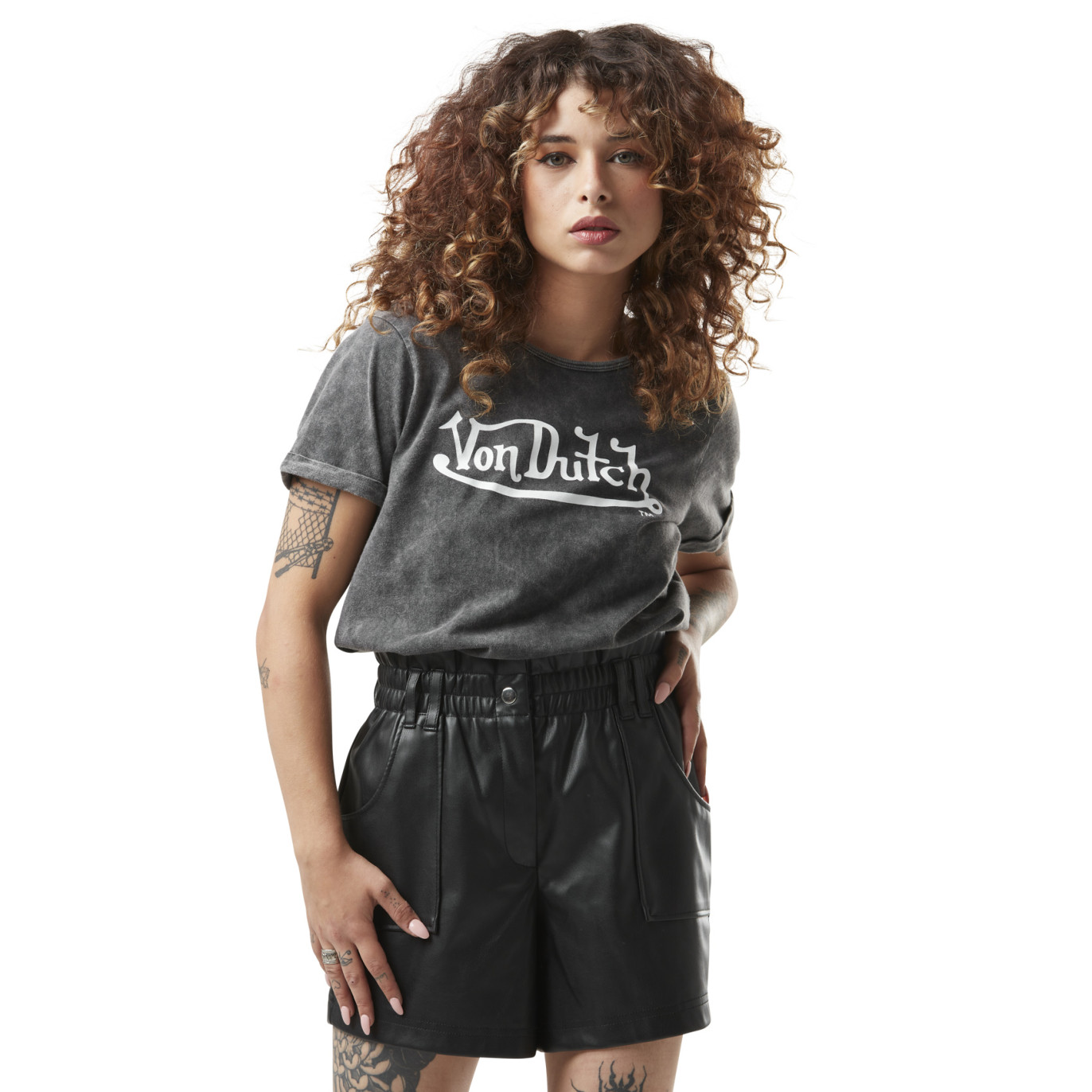 T-shirt femme col rond en acid wash avec logo en coton Kust Vondutch - 1