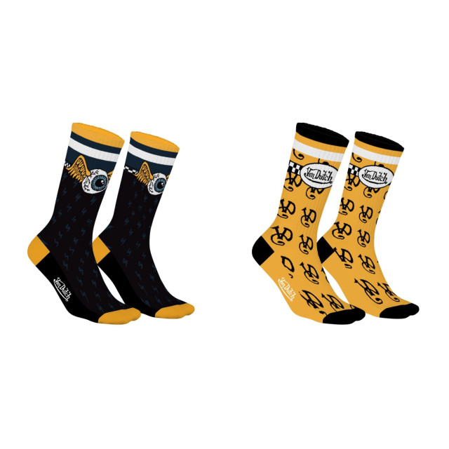 Lot de 2 paires de chaussettes tennis fantaisies noires, jaunes| Homme- Vondutch Vondutch - 1
