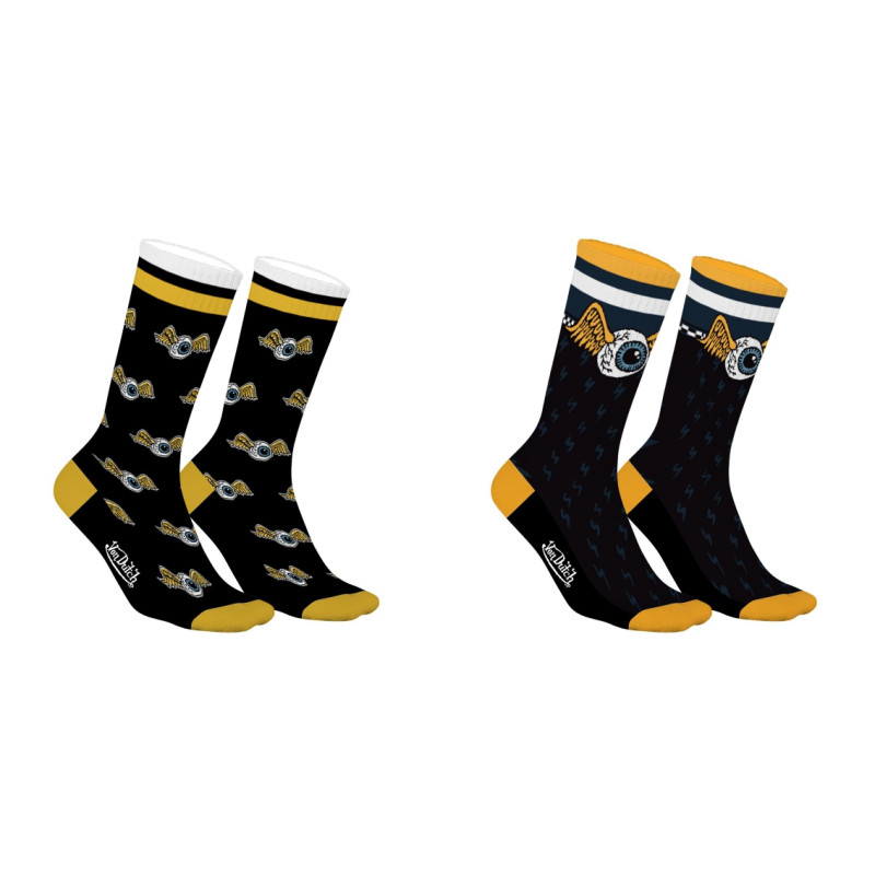 Lot de 2 paires de chaussettes tennis fantaisies noires | Homme- Vondutch Vondutch - 1