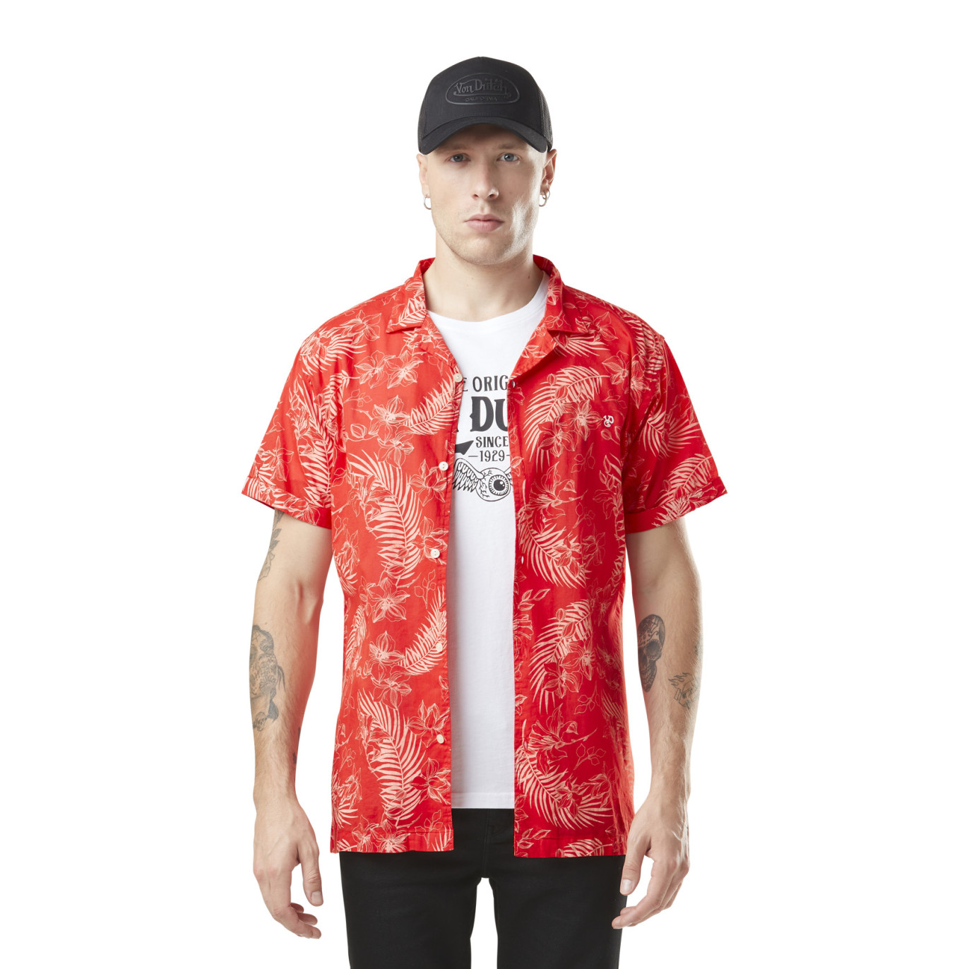 Chemise en Coton coupe Regular Manches courtes Rouge TROPICAL | Homme - Vondutch Vondutch - 1