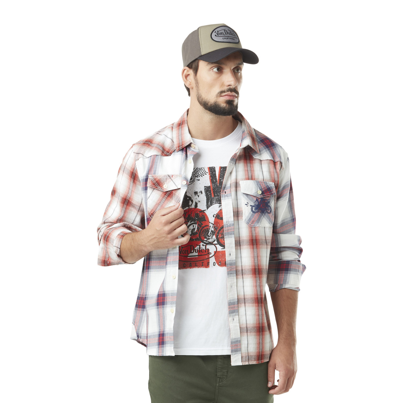 Chemise à carreaux en Coton coupe Regular Manches longues Blanc, Rouge, Bleue CHECK | Homme - Vondutch Vondutch - 1