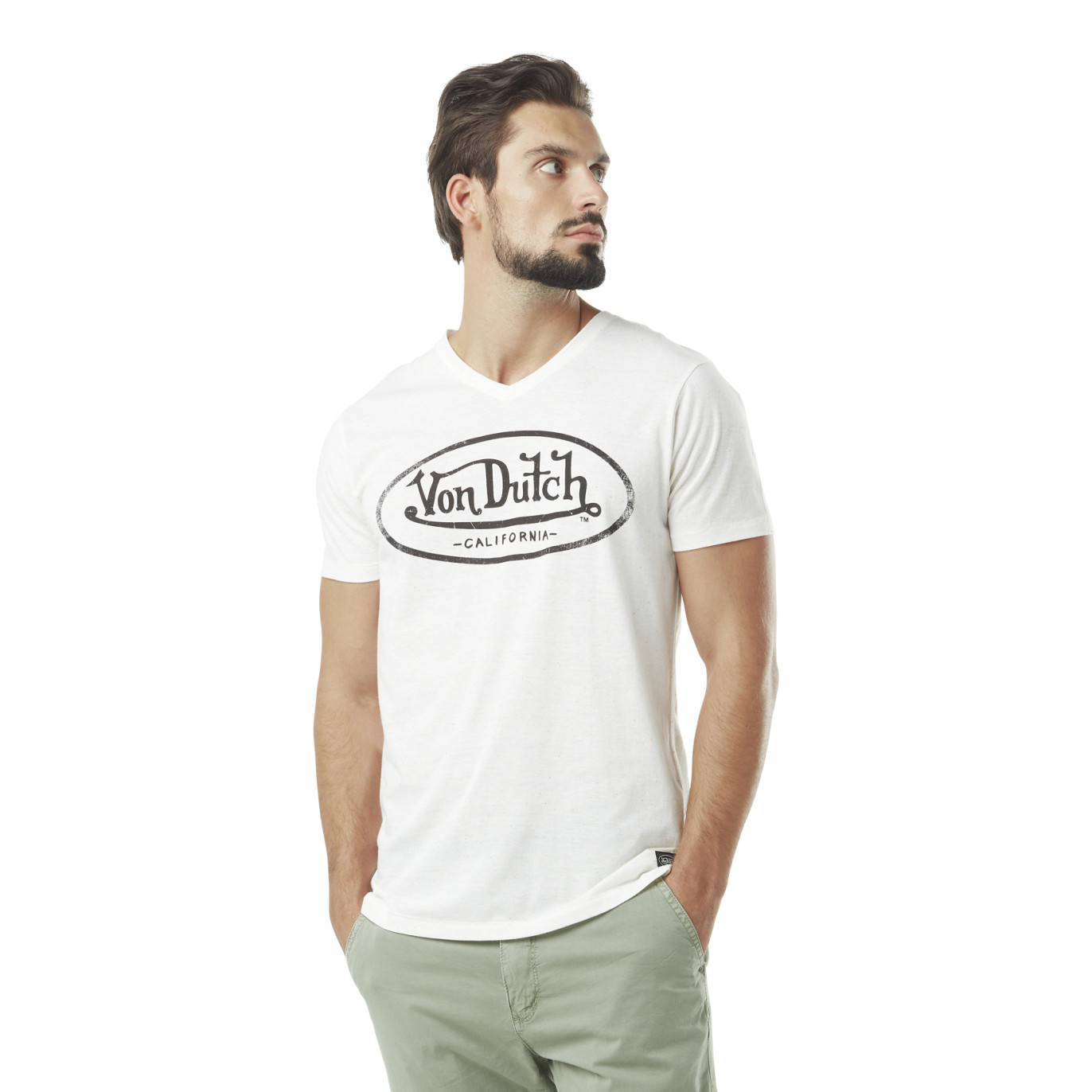 T-shirt homme col v avec logo neppy fluo en coton Tyron Vondutch - 1