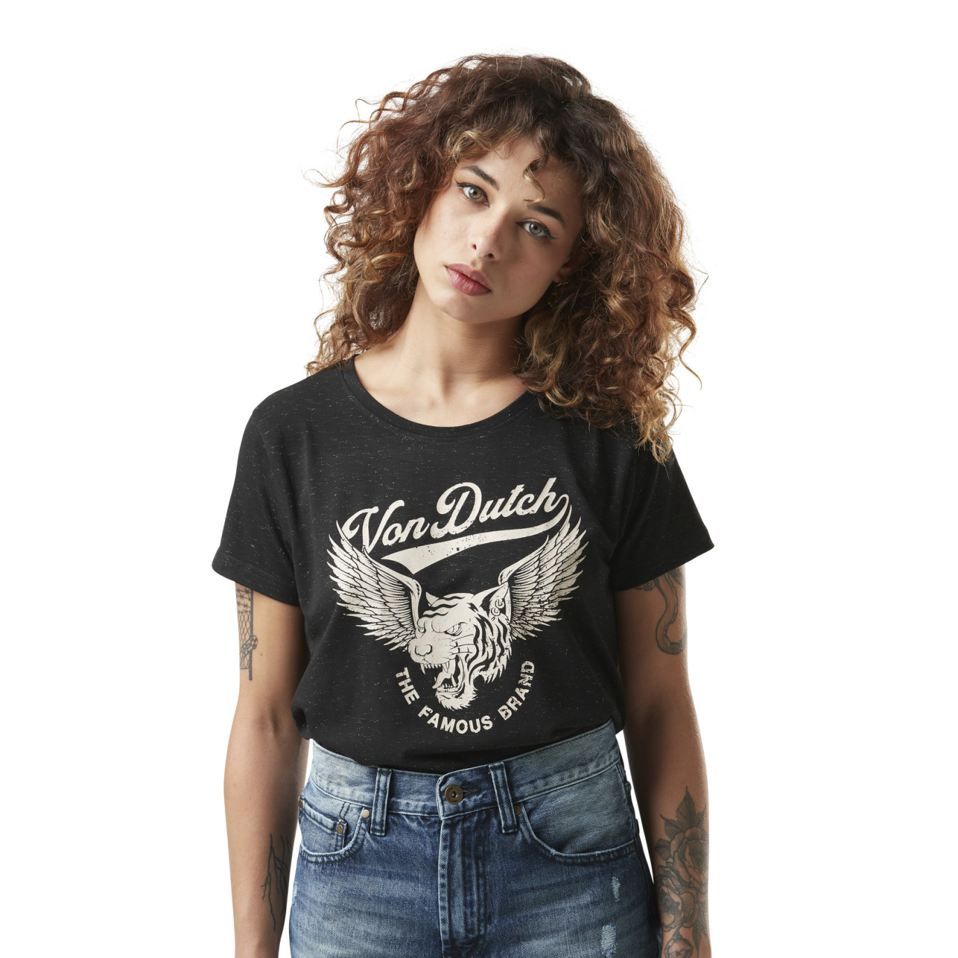 Tee Shirt Noir coupe Regular effet Chiné FAMOUS | Femme - Vondutch Vondutch - 1