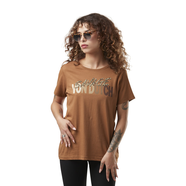 T-shirt femme col rond avec print en coton Léopard Vondutch - 1
