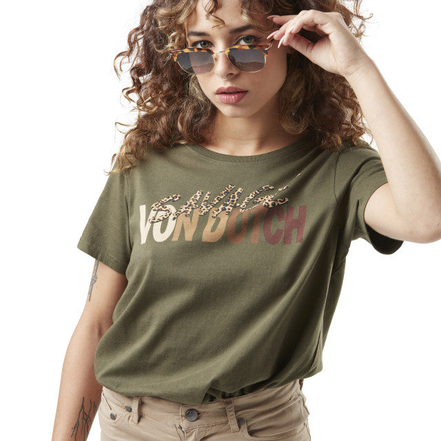 T-shirt femme col rond avec print en coton Léopard Vondutch - 1