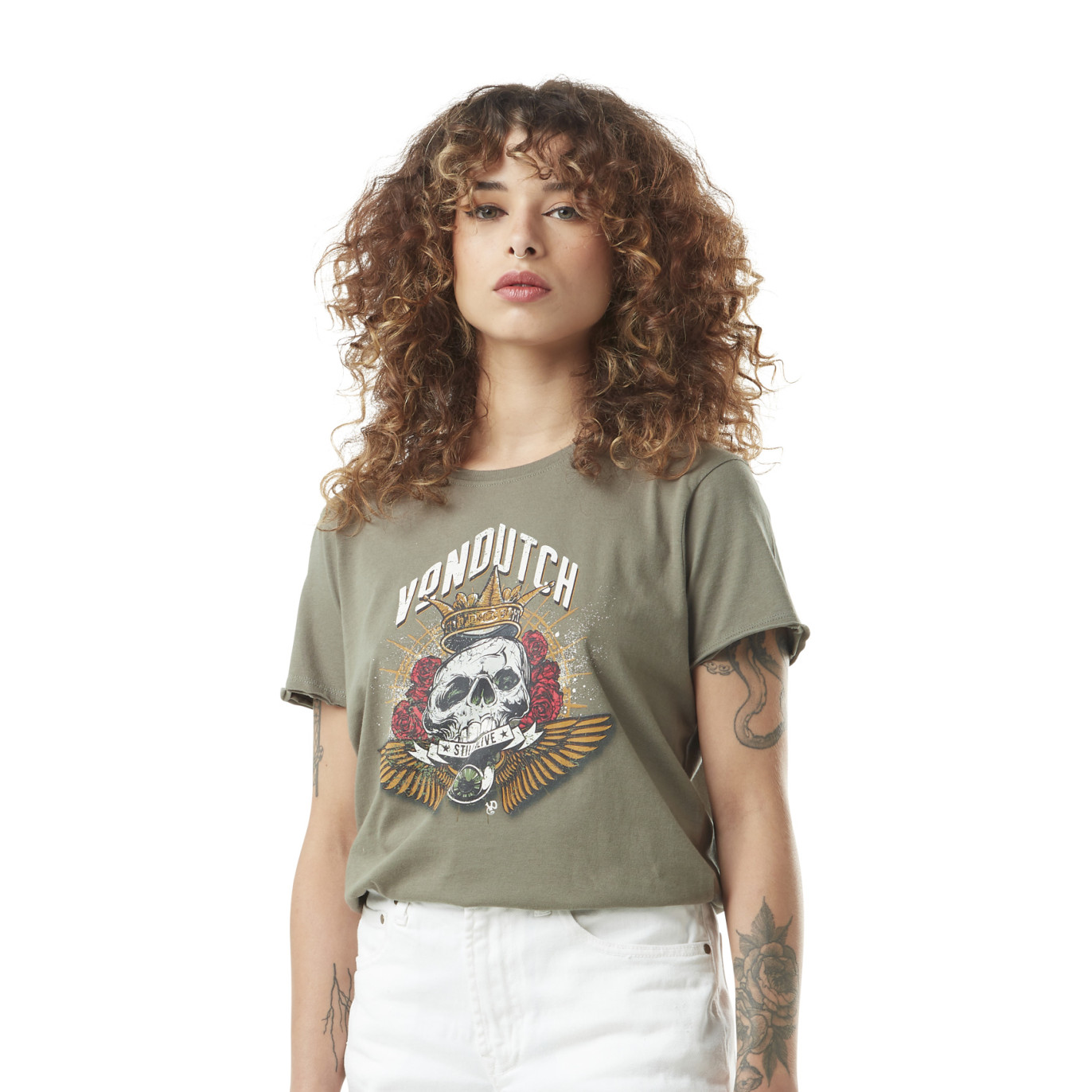 Tee Shirt Vert coupe Regular effet Usé ROSES | Femme - Vondutch Vondutch - 1