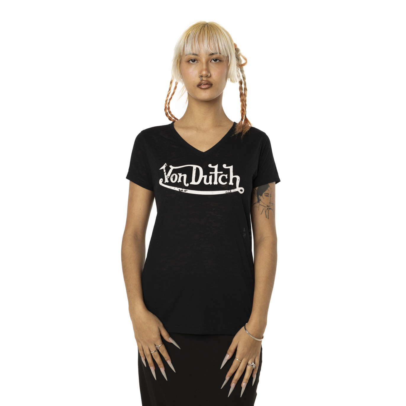 T-shirt femme en col v avec print devant Classic Vondutch - 1