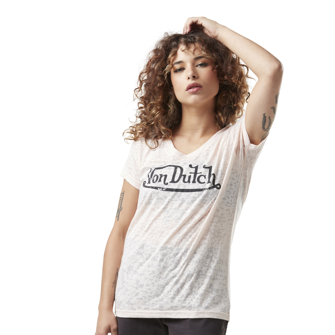 T-shirt femme en col v avec print devant Classic Vondutch - 1