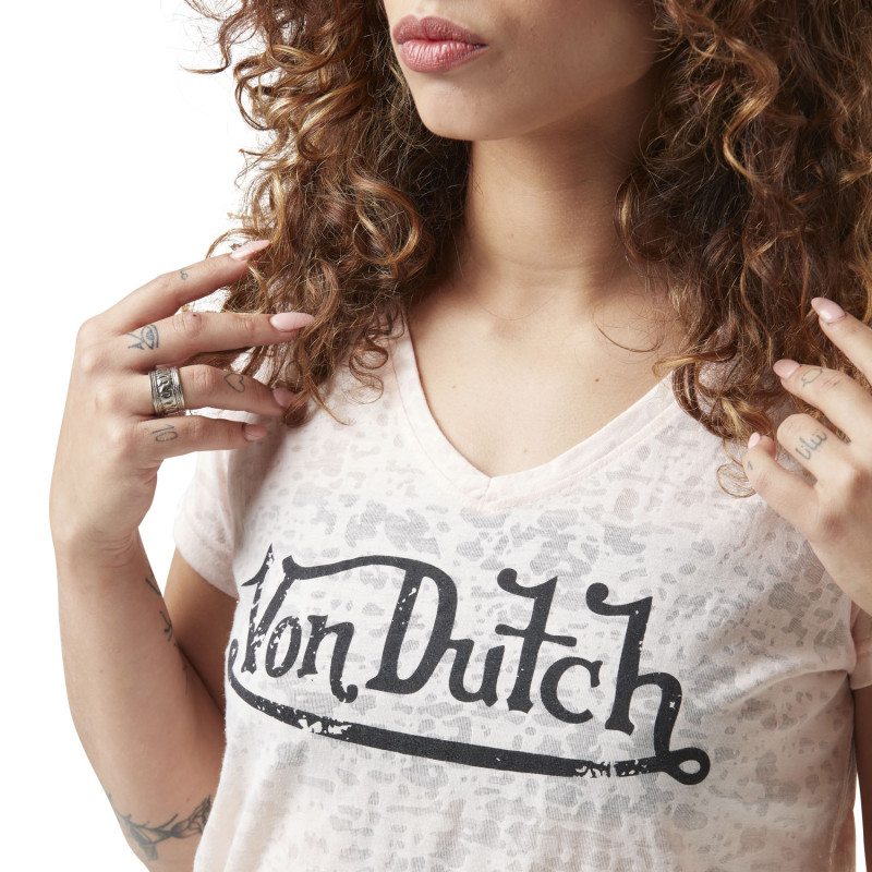T-shirt femme en col v avec print devant Classic Vondutch - 2